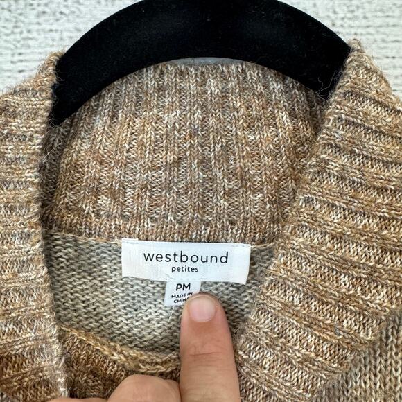 Westbound Women's Tan Gray Mock Neck Wool Blend Sweater Size Medium Petite - Picture 5 of 8